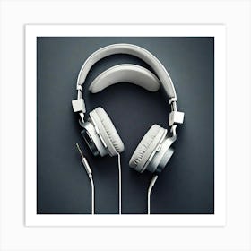 Headphones On A Grey Background Art Print