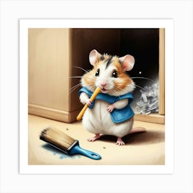 Hamster With A Tiny Dustpan Art Print