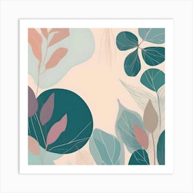 Botanical Illustration Silhouette, Pastel Colors Art Print