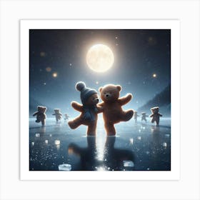 Teddy Bears Dancing In The Snow Art Print