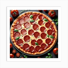 Pepperoni Pizza On Black Background Art Print