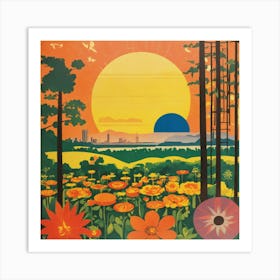 Sunset Over Flowers Art Print