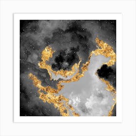 100 Nebulas in Space with Stars Abstract in Black and Gold n.058 Art Print
