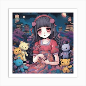 Anime Girl With Teddy Bears 1 Art Print