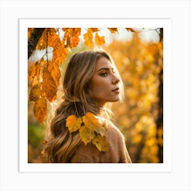 Autumn Woman In The Forest Art Print