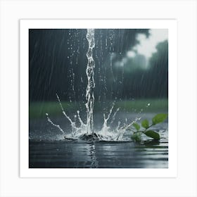 Rain Falling On A Leaf Art Print