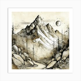 Firefly An Illustration Of A Beautiful Majestic Cinematic Tranquil Mountain Landscape In Neutral Col (43) Art Print