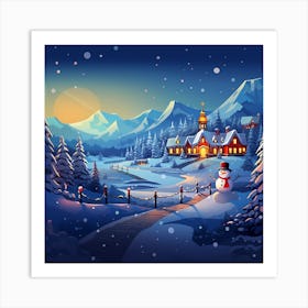 Winter Landscape With Snowman 1 Art Print
