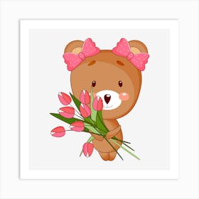 Teddy Bear With Flowers Art Print