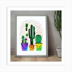 Cacti And Disco Ball Art Print Cactus Print 1 Art Print