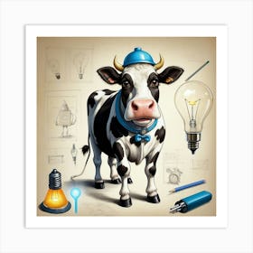 Cow With Light Bulb Art Print