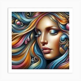 Colorful Girl With Colorful Hair 1 Art Print