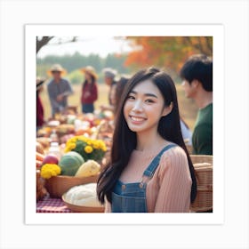 Happy Asian Girl At The Market Art Print