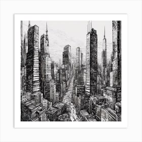 Pen And Ink Drawing Of A Cityscape (3) Art Print