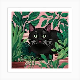 Black Cat In Pots 2 Art Print