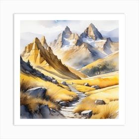 Yellow Mountain art Watercolor Art Print