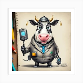 Cartoon Cow Police Officer Art Print