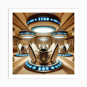 Futuristic Floating Scarab Dining Pods In An Egypt Art Print