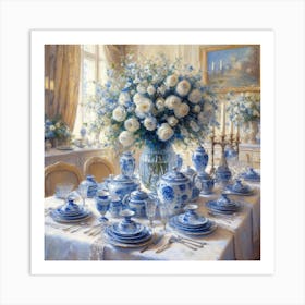 Blue And White Table Setting Art Print