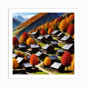 Autumn Village In The Mountains 3 Art Print