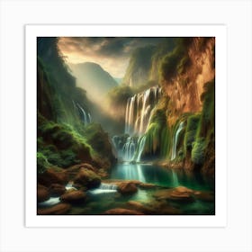 Waterfall In The Mountains 9 Art Print