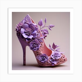 Purple Shoes With Flowers Art Print