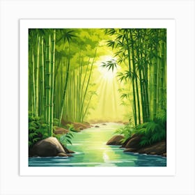 A Stream In A Bamboo Forest At Sun Rise Square Composition 185 Art Print