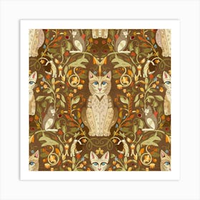 William Morris Style Cats Textiles 2 Art Print