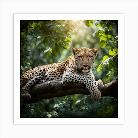 Leopard Resting On A Tree Branch art print Art Print