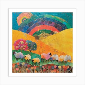 Kitsch Rainbow Sheep Collage Art Print