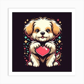 Cute Dog Holding A Heart Art Print