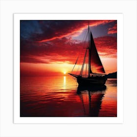 Sailboat At Sunset 3 Art Print