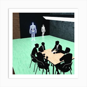 Silhouettes Of People At A Table Art Print