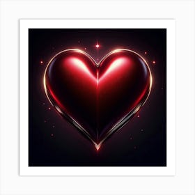 Red Heart On Black Background Art Print