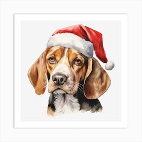 Beagle Santa Hat 1 Art Print