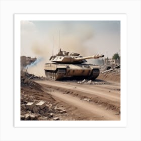 Apocalyptic Merkava Tank Destroyed Landscape With War Zone Destruction 1 Art Print