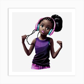 Girl With Headphones Art Print