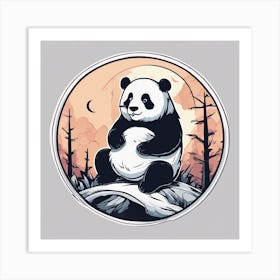 Sticker Art Design, Panda Howling To A Full Moon, Kawaii Illustration, White Background, Flat Colors Art Print