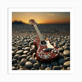 Guitar On Pebbles Art Print