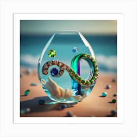 Glass with a covenant symbol on the beach Art Print