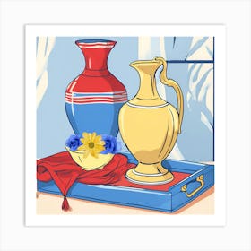 1000013584 two vases in tray. Art Print