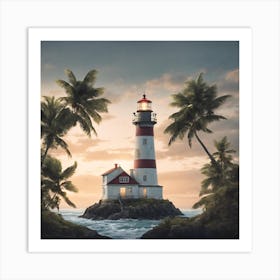 Lighthouse At Sunset Art Print