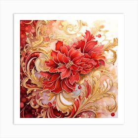 Red And Gold Floral Painting Art Print