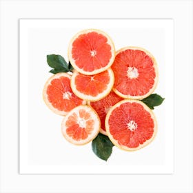 Grapefruit Slices Isolated On White Art Print