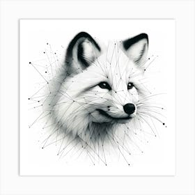 Polar Fox Head - Abstract Line Art Illustration 133 Art Print