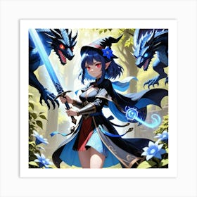 Magic Girl vs Dragons Art Print