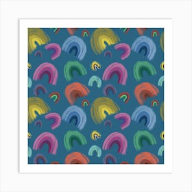 colorful rainbows with blue background Art Print