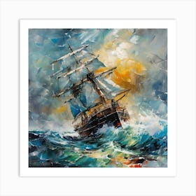 Sailing Ship In Rough Seas Art Print