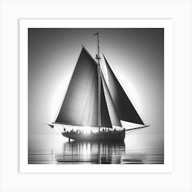 Sailing Boat In Black And White Art Print