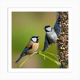 Two Birds At A Bird Feeder Art Print